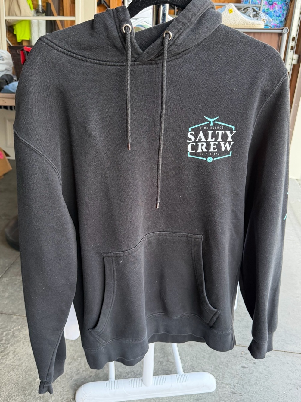 Salty Crew Black Hoodie with Aqua Logo Emblem
